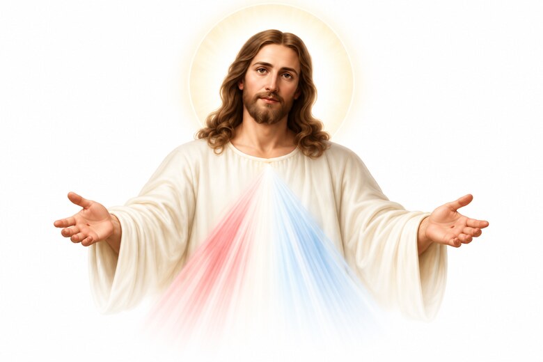 Divine Mercy Jesus extending his hands in welcome